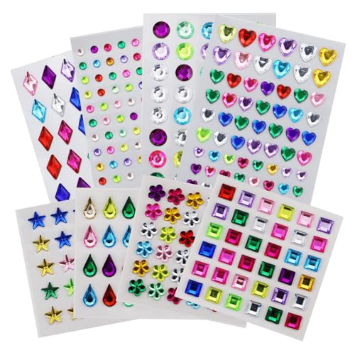 8 selbstklebende Juwelen, selbstklebende Strass-Aufkleber, selbstklebende Acryl-Kristall-Edelsteinblätter, Kristallaufkleber, Edelsteine zum Basteln, selbstklebende Juwelen zum Basteln von Kindern von HXMJIED