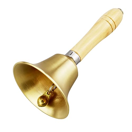 HXMJIED Tee-Handglocke aus Metall – Service- und Abendessenglocke, extra lauter Anruf mit Holzgriff, massive Messinghandglocken für Thekenempfang, ältere Menschen und Erwachsene von HXMJIED