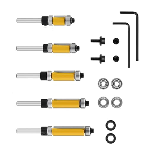 5/15 Stück 6,35 mm Lagerschablone, Fräser-Bit, gerader Schaftfräser, Trimmer, Reinigung, Bündigfräser, Werkzeug, Installation, Holzfräser, Werkzeug von HXNH