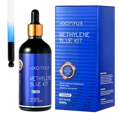 HXOGYUB Methylenblau 100ML, 1%, von Drittanbietern getestet, 99+%, USP Klasse konform, Nahrungsergänzungsmittel für die Gehirngesundheit von Menschen, einschließlich Messbecher und Trichter HXOGYUB Methylenblau 100ML, 1%, von Drittanbietern getestet, 99+%, USP Klasse konform, Nahrungsergänzungsmittel für die Gehirngesundheit von Menschen, einschließlich Messbecher und Trichter von HXOGYUB