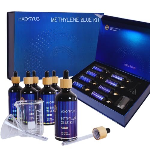 HXOGYUB Methylenblau Pulver Set, 8 Gramm, von Drittanbietern getestet, 99+%, USP Klasse konform, Nahrungsergänzungsmittel für die Gehirngesundheit von Menschen, einschließlich Messbecher und Trichter von HXOGYUB