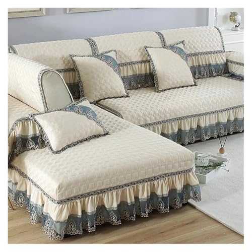 HXPKKX KANGYEBAIHUODIAN Europa Sofabezüge Passend for Wohnzimmer Schnittsofabezug Spitzendekor Ecksofabezug Handtuch Wohnmöbel Schutzhülle Passend for Sofa(Beige-1 Piece,Armrest 40x90cm 1pcs) von HXPKKX