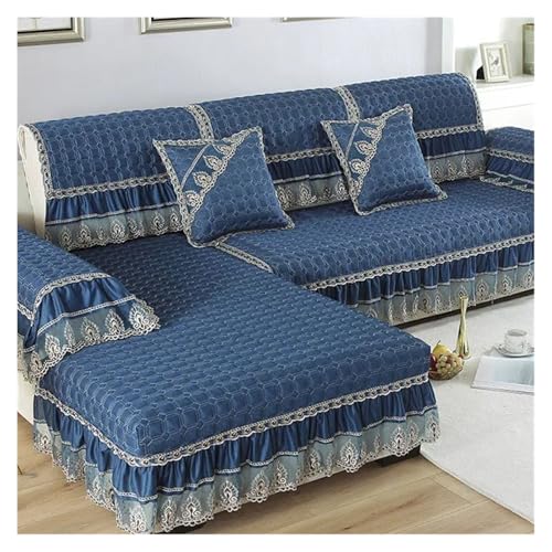 HXPKKX KANGYEBAIHUODIAN Europa Sofabezüge Passend for Wohnzimmer Schnittsofabezug Spitzendekor Ecksofabezug Handtuch Wohnmöbel Schutzhülle Passend for Sofa(Blue-1 Piece,90x90cm 1pcs) von HXPKKX