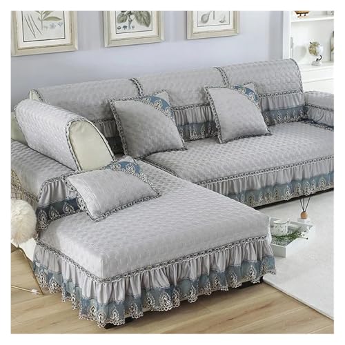 HXPKKX KANGYEBAIHUODIAN Europa Sofabezüge Passend for Wohnzimmer Schnittsofabezug Spitzendekor Ecksofabezug Handtuch Wohnmöbel Schutzhülle Passend for Sofa(Grey-1 Piece,Cushion Cover 45x45) von HXPKKX