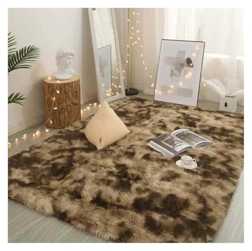 HXPKKX KANGYEBAIHUODIAN Fit for Seidenhaar Tie-Dye Teppich Plüsch Wohnzimmer Schlafzimmer Bett Decke Kissen Kissen Home(Coffee,1400MMx2000MM) von HXPKKX