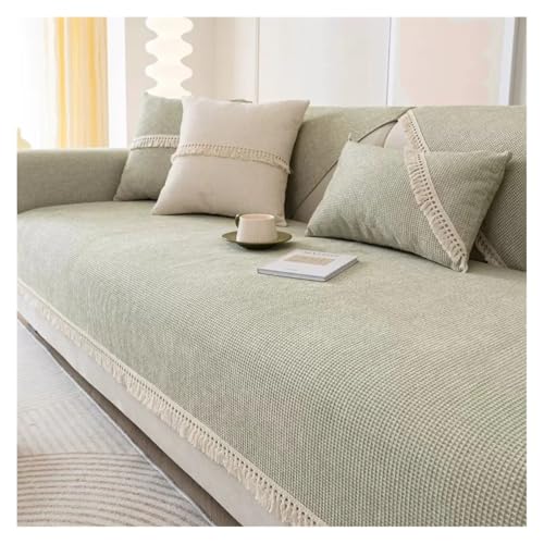 HXPKKX KANGYEBAIHUODIAN Four Seasons Universal-Sofabezug aus Chenille mit weißen Quasten, staubdicht, rutschfest, passend for das Wohnzimmer(Green,70x150cm 1pcs) von HXPKKX