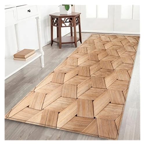 HXPKKX KANGYEBAIHUODIAN Geometrische Holzmaserung Küchenmatte Bodenmatte Teppich Fußmatten Eingang Rutschfester Bodenteppich Passend for Wohnzimmer Küchenteppich Teppich(1,40x120cm) von HXPKKX
