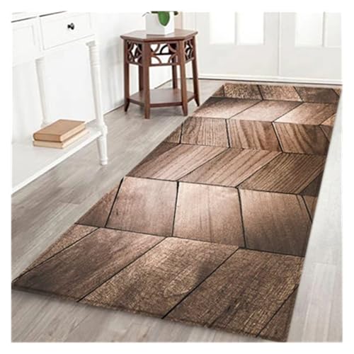 HXPKKX KANGYEBAIHUODIAN Geometrische Holzmaserung Küchenmatte Bodenmatte Teppich Fußmatten Eingang Rutschfester Bodenteppich Passend for Wohnzimmer Küchenteppich Teppich(2,50x80cm) von HXPKKX