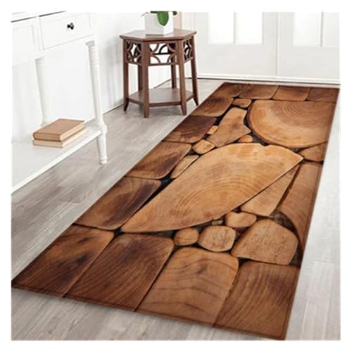 HXPKKX KANGYEBAIHUODIAN Geometrische Holzmaserung Küchenmatte Bodenmatte Teppich Fußmatten Eingang Rutschfester Bodenteppich Passend for Wohnzimmer Küchenteppich Teppich(3,50x80cm) von HXPKKX