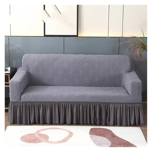 HXPKKX KANGYEBAIHUODIAN Hochelastischer, einfarbiger Sofabezug, NEU, passend for Wohnzimmer, Spandex-Ecksofabezug mit Rock, staubdicht, rutschfest, Sofabezug(Grey,3-Seater-190-230cm) von HXPKKX