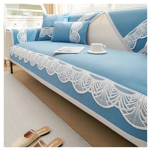 HXPKKX KANGYEBAIHUODIAN Passend for Chenille-Weizen-Jacquard-Sofabezug, Sofakissenbezug, Vier-Jahreszeiten-Sofatuch, rutschfeste leichte Luxus-Ledersofadecke(Blue,70X70cm) von HXPKKX