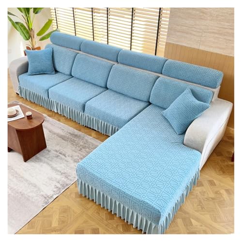 HXPKKX KANGYEBAIHUODIAN Passend for Jacquard-Sofa-Sitzkissenbezug, universeller Anti-Rutsch-Möbelschutz, Couchbezüge, abnehmbare Sitzbezüge(Light Blue,1PC HEADREST Cover) von HXPKKX