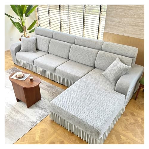 HXPKKX KANGYEBAIHUODIAN Passend for Jacquard-Sofa-Sitzkissenbezug, universeller Anti-Rutsch-Möbelschutz, Couchbezüge, abnehmbare Sitzbezüge(Light Grey,1PC M) von HXPKKX