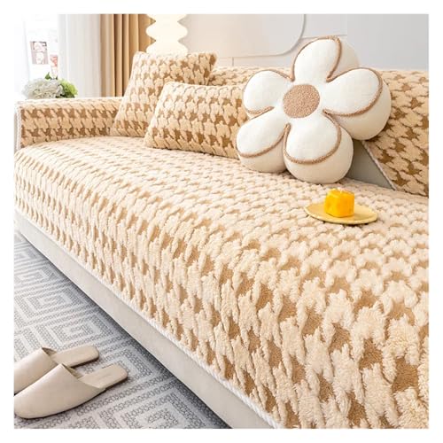 HXPKKX KANGYEBAIHUODIAN Passend for Lammsamt-Sofakissen mit Hahnentrittmuster, Winter-verdicktes Plüschkissen, Rutschfester Sofabezug, Bezugsstoff(A,1pc 45x45 Pillowcase) von HXPKKX