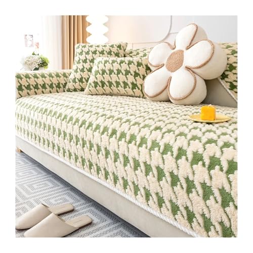 HXPKKX KANGYEBAIHUODIAN Passend for Lammsamt-Sofakissen mit Hahnentrittmuster, Winter-verdicktes Plüschkissen, Rutschfester Sofabezug, Bezugsstoff(B,M 110x110cm 1pc) von HXPKKX