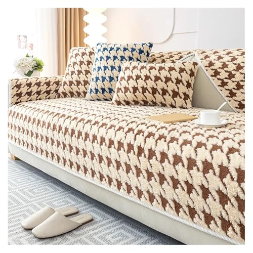 HXPKKX KANGYEBAIHUODIAN Passend for Lammsamt-Sofakissen mit Hahnentrittmuster, Winter-verdicktes Plüschkissen, Rutschfester Sofabezug, Bezugsstoff(C,1pc 45x45 Pillowcase) von HXPKKX