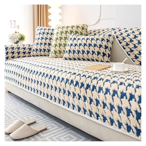HXPKKX KANGYEBAIHUODIAN Passend for Lammsamt-Sofakissen mit Hahnentrittmuster, Winter-verdicktes Plüschkissen, Rutschfester Sofabezug, Bezugsstoff(E,1pc 45x45 Pillowcase) von HXPKKX