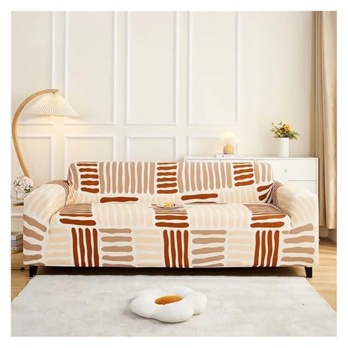 HXPKKX KANGYEBAIHUODIAN Passend for Sofabezug Lazy Double Armrest All-Inclusive Sofabezug Stretch Knit Atmungsaktives Sofakissen Italienisch Einfach Kratzfest(Beige Stripes,235-300cm) von HXPKKX