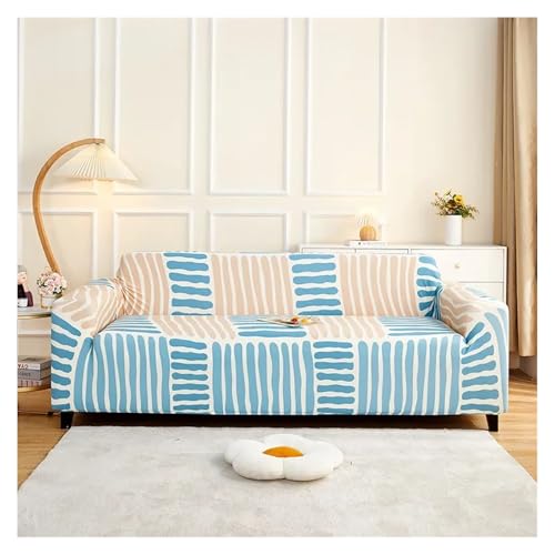 HXPKKX KANGYEBAIHUODIAN Passend for Sofabezug Lazy Double Armrest All-Inclusive Sofabezug Stretch Knit Atmungsaktives Sofakissen Italienisch Einfach Kratzfest(Milan Stripes,235-300cm) von HXPKKX