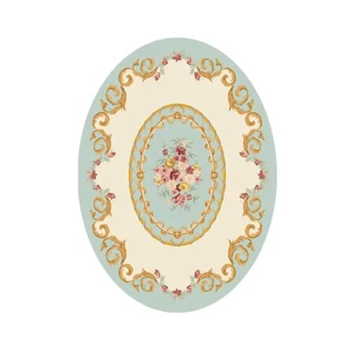 HXPKKX KANGYEBAIHUODIAN Passend for europäische Pastorale Schlafzimmer-Nachttisch-Teppich, Wohnzimmer-Kaffee-Esstisch, ovaler Teppich(Green,80CM 120CM) von HXPKKX