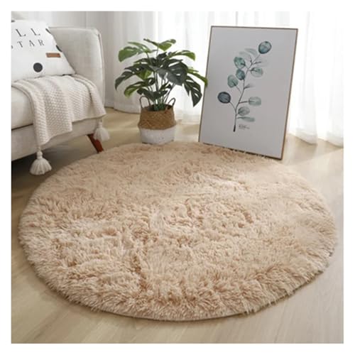 HXPKKX KANGYEBAIHUODIAN Passend for superweiche, runde Teppichmatte aus Plüsch, for Wohnzimmer, Heimdekoration, Bodenmatte, Schlafzimmer, Nachttisch(Khaki,80x80cm) von HXPKKX