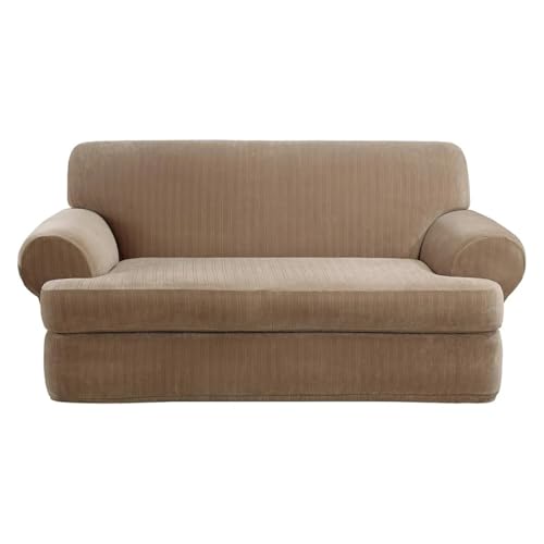 HXPKKX KANGYEBAIHUODIAN Passform for Sofabezug, Stretch-Nadelstreifen-T-Kissen, Sofabezug for Zweisitzer, zweiteilig, passgenau, maschinenwaschbar von HXPKKX