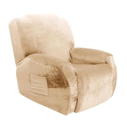 HXPKKX KANGYEBAIHUODIAN Samt-Sofabezug for Liegestühle, passend for Wohnzimmer, elastische Spandex-Stuhlbezüge for Lazy Boy-Sessel, Stretch-Loungesessel-Schonbezug mit Tasche(Beige) von HXPKKX