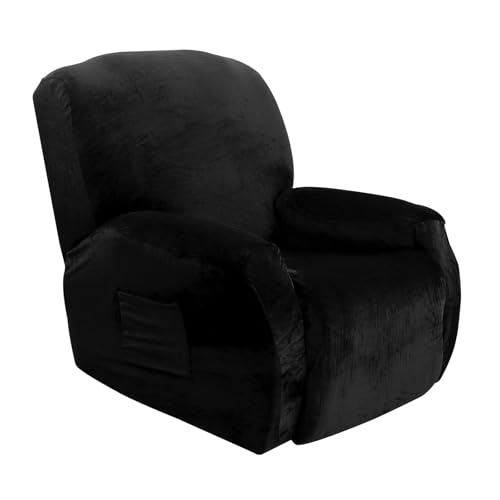 HXPKKX KANGYEBAIHUODIAN Samt-Sofabezug for Liegestühle, passend for Wohnzimmer, elastische Spandex-Stuhlbezüge for Lazy Boy-Sessel, Stretch-Loungesessel-Schonbezug mit Tasche(Black) von HXPKKX