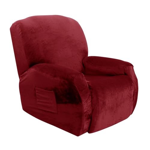 HXPKKX KANGYEBAIHUODIAN Samt-Sofabezug for Liegestühle, passend for Wohnzimmer, elastische Spandex-Stuhlbezüge for Lazy Boy-Sessel, Stretch-Loungesessel-Schonbezug mit Tasche(Red) von HXPKKX