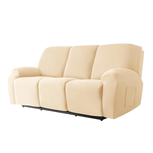 HXPKKX KANGYEBAIHUODIAN Stretch-Sofabezug for Liegestühle, passend for Wohnzimmer, elastischer Bezug for Liegestühle, Schutz for 1/2/3-Sitzer, Lazy Boy Relax-Sesselbezug(Cream,3 Seater) von HXPKKX