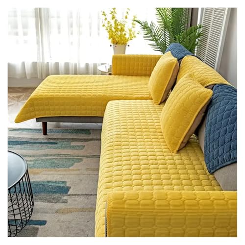HXPKKX KANGYEBAIHUODIAN Verdickter Plüsch-Sofabezug, europäischer universeller Sofatuchbezug, Rutschfester Couchbezug, Sofatuch, passend for Wohnzimmerdekor(Yellow,110x240cm 1pc) von HXPKKX