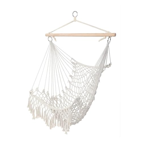 KANGYEBAIHUODIAN Beige Outdoor- und Indoor-Schaukelstuhl for Erwachsene Tragbar Komfort Camping-Hängematte Passend for Baumwollseilgewebe mit Quaste Terrassenschaukel von HXPKKX