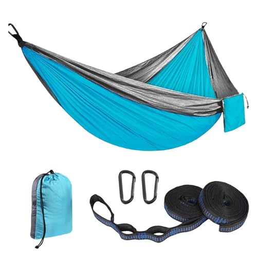 KANGYEBAIHUODIAN Fit for Hängematte Outdoor Camping Backpacking Freizeit Schaukel Tragbare Hängende Bett Schlaf Schaukel Hängematte Hängestuhl Camping(Gray with Sky Blue) von HXPKKX