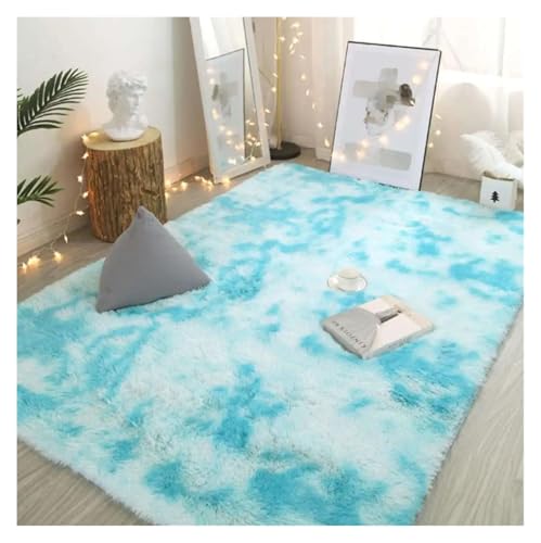 KANGYEBAIHUODIAN Fit for Seidenhaar Tie-Dye Teppich Plüsch Wohnzimmer Schlafzimmer Bett Decke Kissen Kissen Home(Sky Blue,800MMx1600MM) von HXPKKX