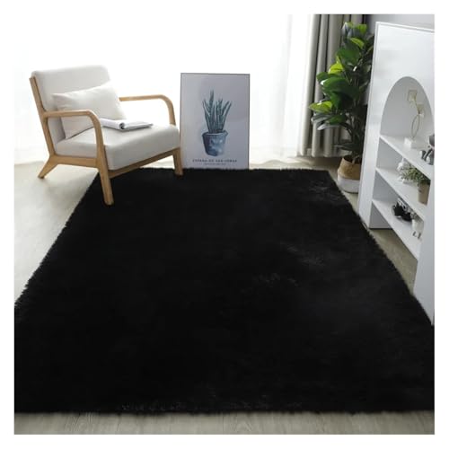 KANGYEBAIHUODIAN Fluffy orange Plüschmatten und Teppichboden passen für Wohnkultur im Wohnzimmer dicke Plüschmatte für Kinderzimmer zottigen goldenen Samt Bodenmatte(Black,140X200cm) von HXPKKX