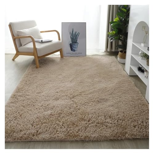 KANGYEBAIHUODIAN Fluffy orange Plüschmatten und Teppichboden passen für Wohnkultur im Wohnzimmer dicke Plüschmatte für Kinderzimmer zottigen goldenen Samt Bodenmatte(Kamel,80X160cm) von HXPKKX