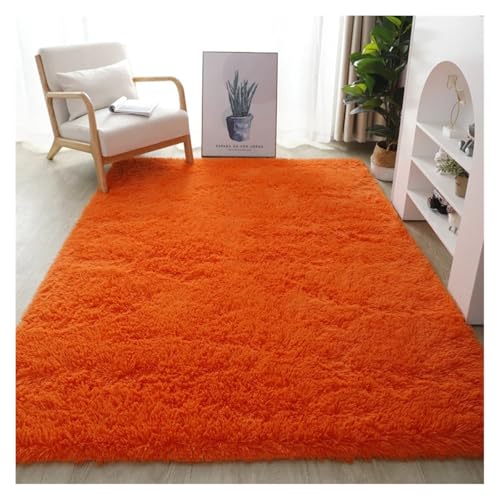KANGYEBAIHUODIAN Fluffy orange Plüschmatten und Teppichboden passen für Wohnkultur im Wohnzimmer dicke Plüschmatte für Kinderzimmer zottigen goldenen Samt Bodenmatte(Orange,140X200cm) von HXPKKX