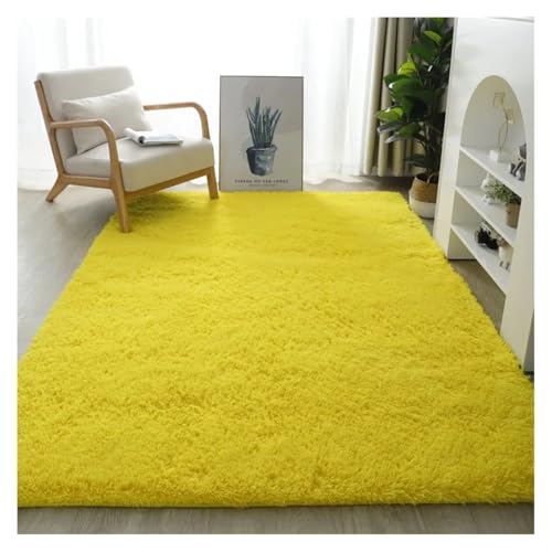 KANGYEBAIHUODIAN Fluffy orange Plüschmatten und Teppichboden passen für Wohnkultur im Wohnzimmer dicke Plüschmatte für Kinderzimmer zottigen goldenen Samt Bodenmatte(gelb,120X200cm) von HXPKKX