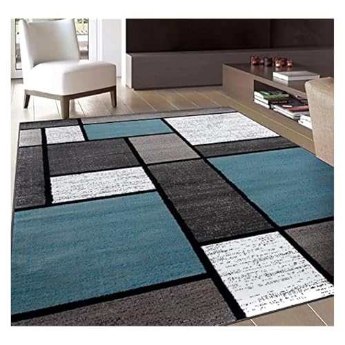 KANGYEBAIHUODIAN Moderner blau-grauer quadratischer Teppich passend for Wohnzimmer, Heimdekoration, Sofa, Tisch, große Teppiche, Schlafzimmer, Nachttisch, Fußmatte, Krabbelmatte(01,80x160cm 32x63inch) von HXPKKX