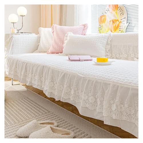 KANGYEBAIHUODIAN Passend for 1 Stück, dicke Sofa-Sitzabdeckung aus Baumwolle mit Spitzenstickerei, Sofakissen, Matte, Wohnzimmer-Couch-Schonbezug, Möbelschutz, Dekor(A1 Sofa Mat,Q 110x210cm 1pc) von HXPKKX