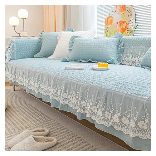 KANGYEBAIHUODIAN Passend for 1 Stück, dicke Sofa-Sitzabdeckung aus Baumwolle mit Spitzenstickerei, Sofakissen, Matte, Wohnzimmer-Couch-Schonbezug, Möbelschutz, Dekor(A4 Sofa Mat,L 90x210cm 1pc) von HXPKKX