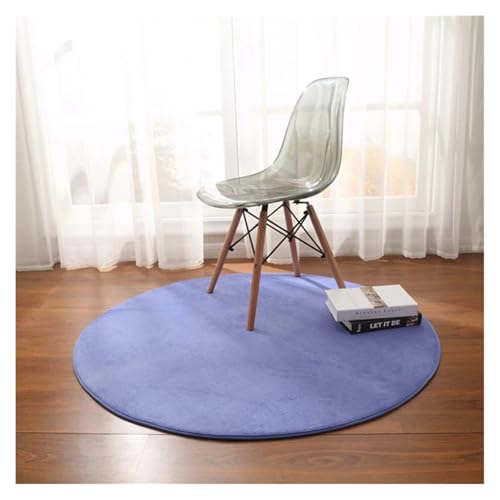 KANGYEBAIHUODIAN Passend for runden Teppich aus Korallenvlies for Wohnzimmer, Schlafzimmer, Couchtisch, Fußmatten, Balkon, Erkerfenster, Kinderspiel-Krabbelmatte, Grau(Dark Blue,Diam120cm 47in) von HXPKKX