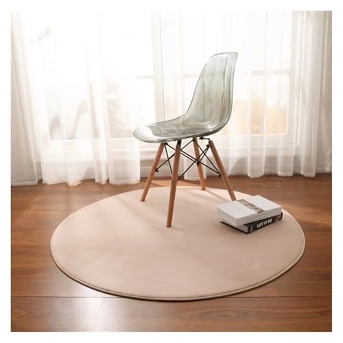 KANGYEBAIHUODIAN Passend for runden Teppich aus Korallenvlies for Wohnzimmer, Schlafzimmer, Couchtisch, Fußmatten, Balkon, Erkerfenster, Kinderspiel-Krabbelmatte, Grau(Light Camel,Diam140cm 55in) von HXPKKX
