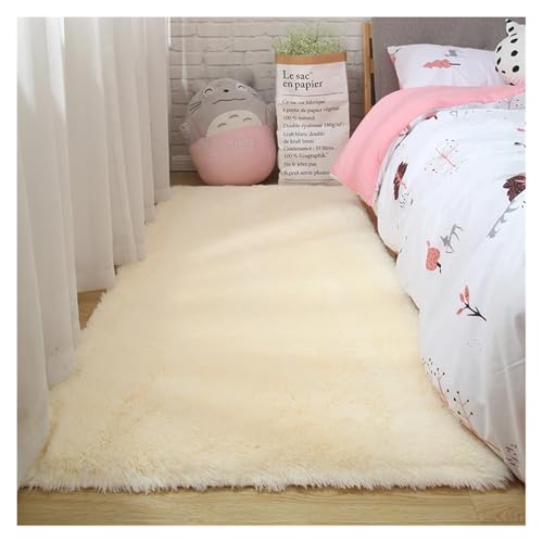 KANGYEBAIHUODIAN Plüsch flauschiger Teppich geeignet für Wohnzimmer weiße weiche Teppiche Schlafzimmer Badezimmer rutschfeste dickere Bodenmatte Teenager-Raumdekoration(Beige,80x120cm 31x47inch) von HXPKKX