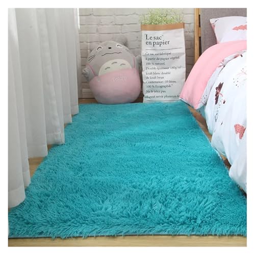KANGYEBAIHUODIAN Plüsch flauschiger Teppich geeignet für Wohnzimmer weiße weiche Teppiche Schlafzimmer Badezimmer rutschfeste dickere Bodenmatte Teenager-Raumdekoration(Blau,100x120cm 39x47inch) von HXPKKX