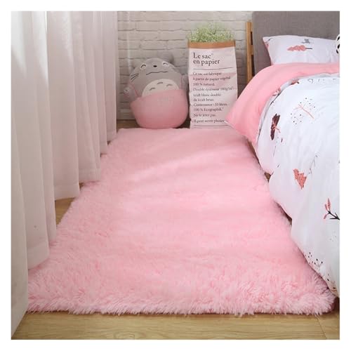 KANGYEBAIHUODIAN Plüsch flauschiger Teppich geeignet für Wohnzimmer weiße weiche Teppiche Schlafzimmer Badezimmer rutschfeste dickere Bodenmatte Teenager-Raumdekoration(Pink,80x120cm 31x47inch) von HXPKKX