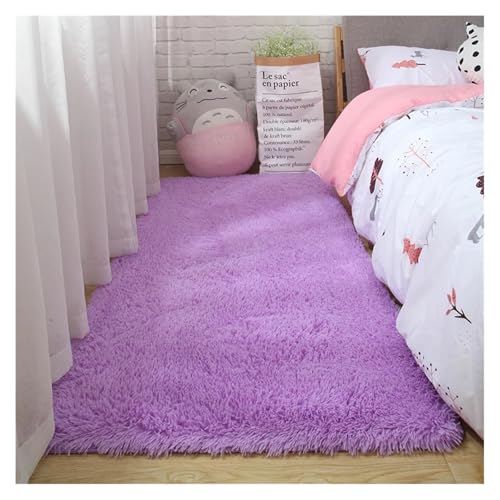 KANGYEBAIHUODIAN Plüsch flauschiger Teppich geeignet für Wohnzimmer weiße weiche Teppiche Schlafzimmer Badezimmer rutschfeste dickere Bodenmatte Teenager-Raumdekoration(Purple,100x120cm 39x47inch) von HXPKKX