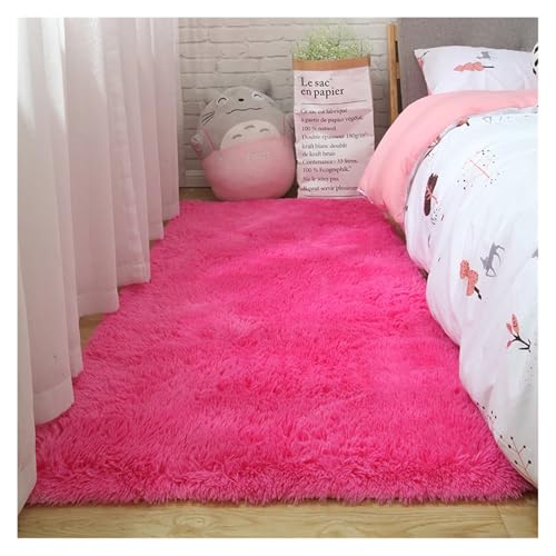 KANGYEBAIHUODIAN Plüsch flauschiger Teppich geeignet für Wohnzimmer weiße weiche Teppiche Schlafzimmer Badezimmer rutschfeste dickere Bodenmatte Teenager-Raumdekoration(Rose Red,50x80cm Doormat) von HXPKKX