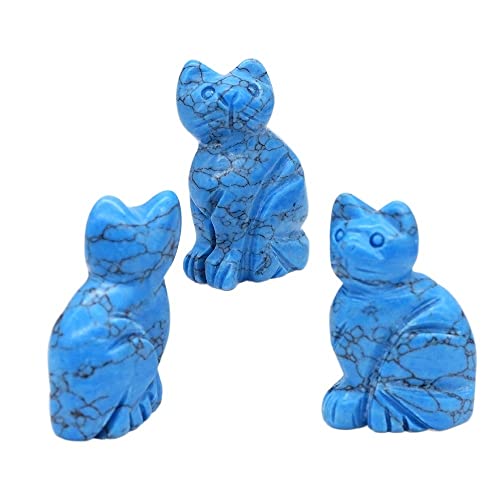 HXSCOO 1,5" Katze Statue Naturstein geschnitzt Kristall Reiki Heilung Tierfiguren Edelstein Handwerk Hause Edelstein Dekoration Geschenke (Color : Blue Turquoise, Size : 1 PCS) von HXSCOO