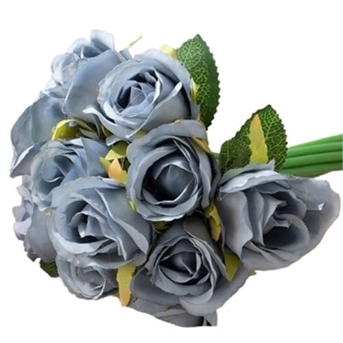 HXSCOO 12 kleine Rosen, Simulation, dekorativer Blumenstrauß – perfektes handgehaltenes Blumenarrangement for die Hochzeit der Braut(Customizedgrayblue) von HXSCOO